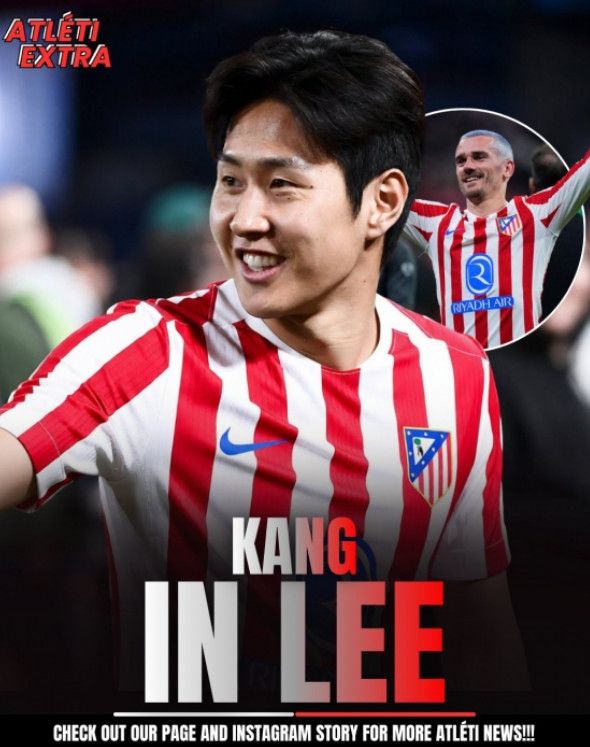 A fictional image of Lee Kang-in wearing an Atletico Madrid uniform. Antoine Griezmann in a circle. /Photo = Atletti Extra SNS Source