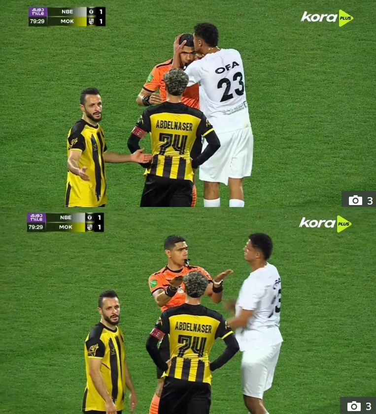 Игрок цепляется за голову главного судьи, и судья впадает в абсурд. /Фото = Больше солнца в муравейнике