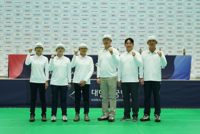 South Korea's compound archery national team competing at the 2026 Asian Games. /Photo=Korea Archery Association