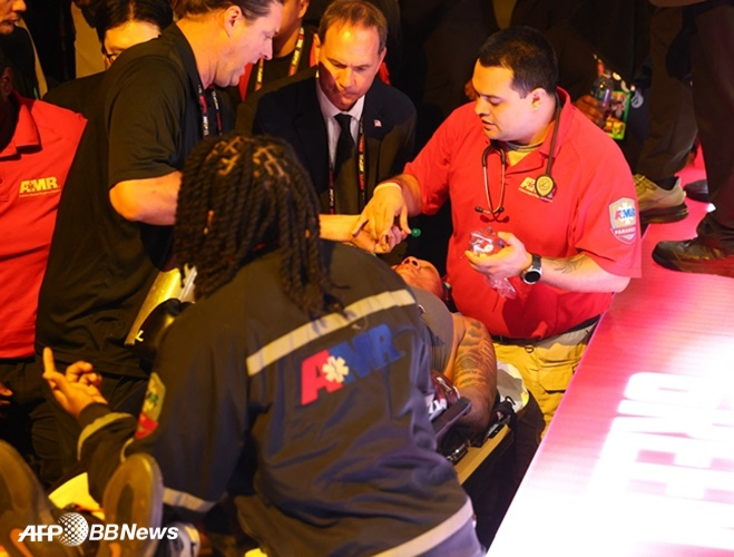 Зеленый Шадасия на носилках (слева). /AFPBBNews =Новости 1