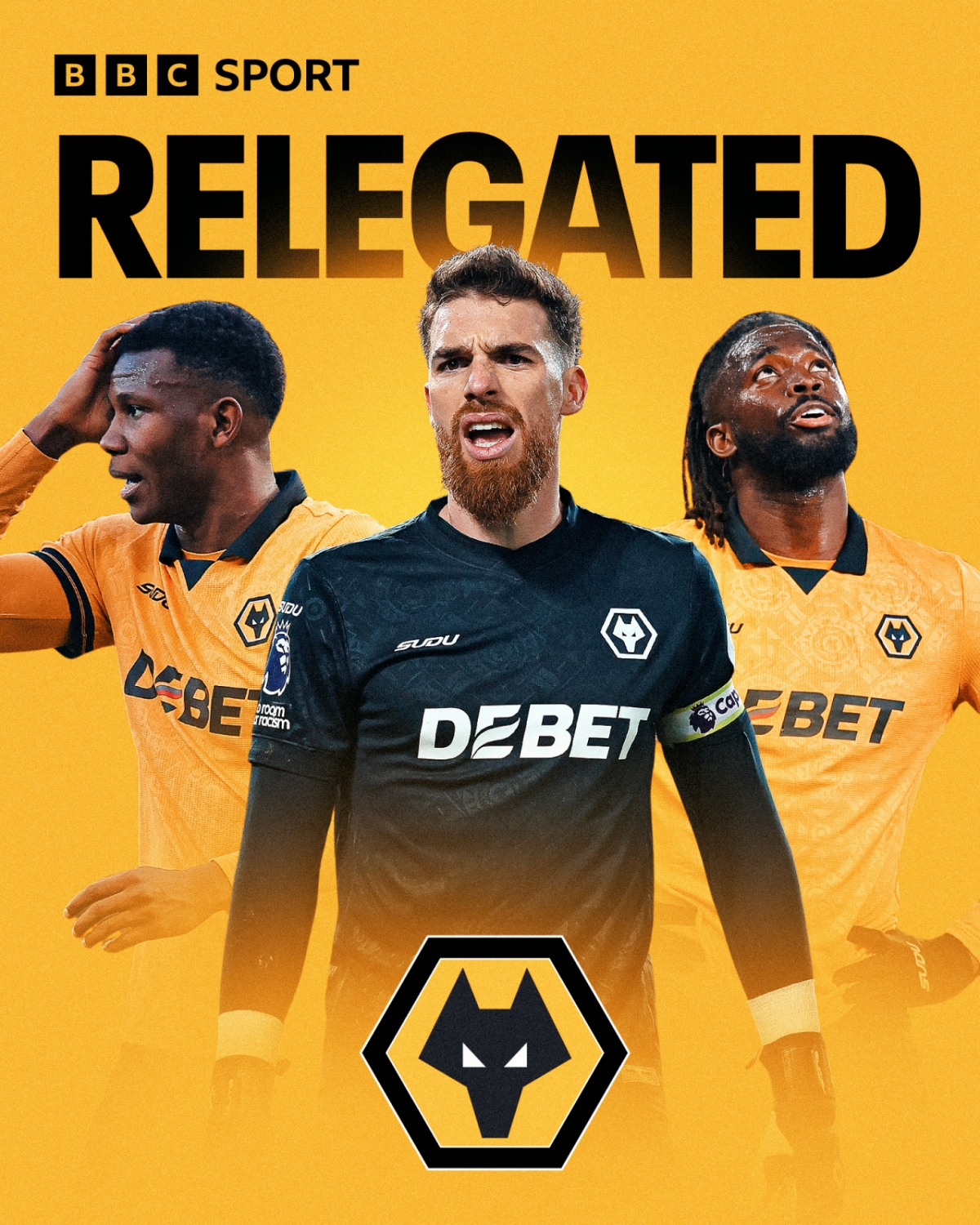 Wolverhampton Wanderers, đội đã được xác nhận xuống hạng Giải vô địch Anh mùa tới (phần 2). /Ảnh = Ảnh chụp màn hình SNS thể thao của BBC