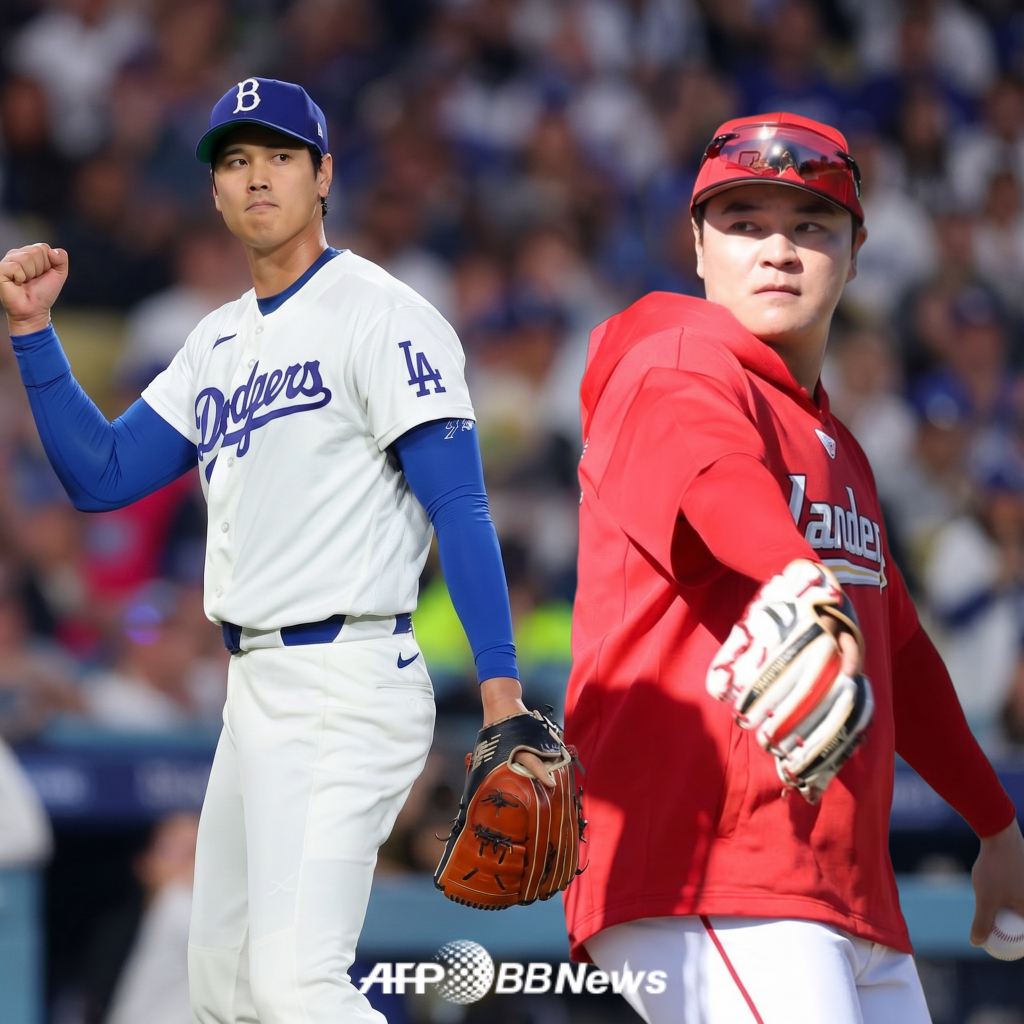 Shohei Ohtani (left) and Choo Shin-soo. /AFPBBNews=NEWS1, Photo composite using AI provided by SSG Landers