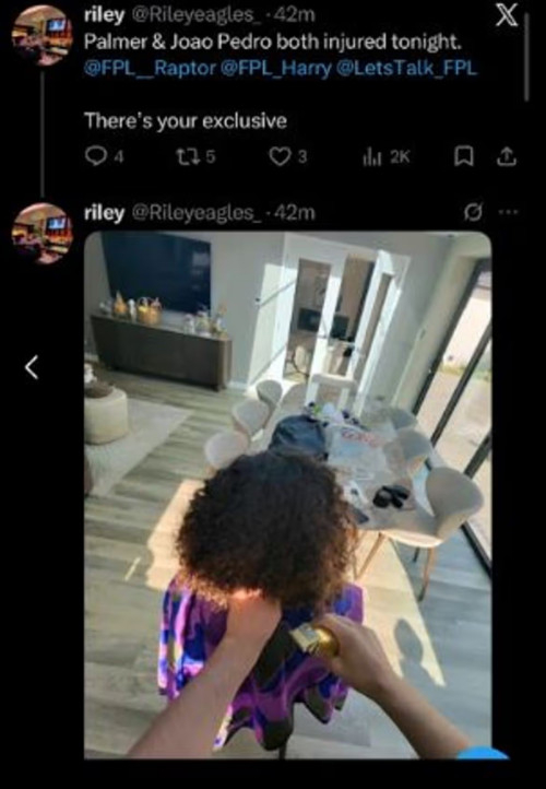 Парикмахер Марк Кукурелла предварительно слил в свои соцсети новость о отсутствии Коул Палмера и Жуана Педру./Фото = Муравьи для зеркал