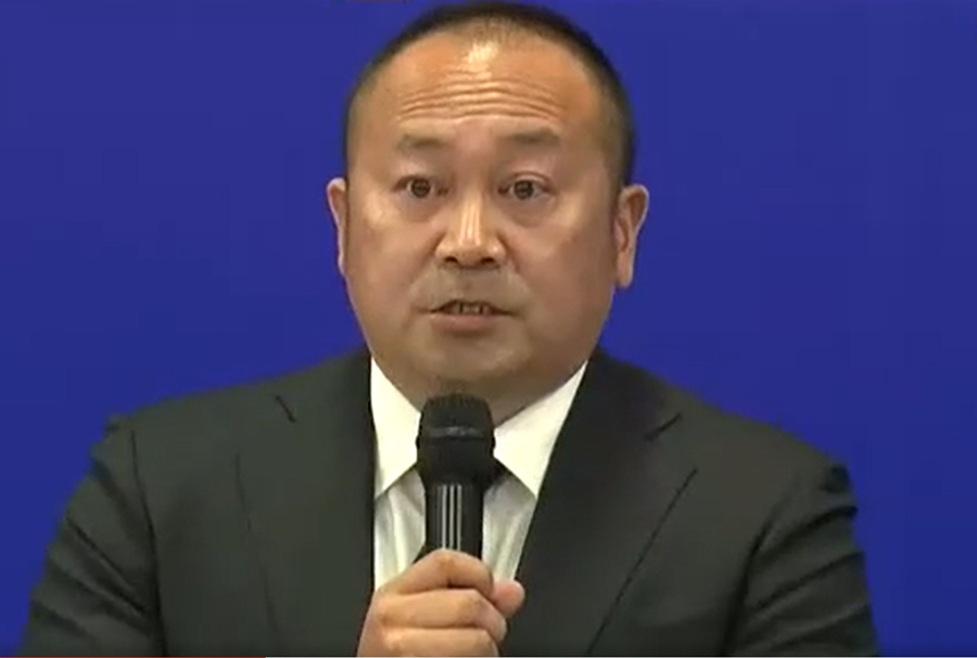 Президент Кентаро Ида выступает на пресс-конференции 21-го числа. /Фото =Захват новостей Японского ТВУ