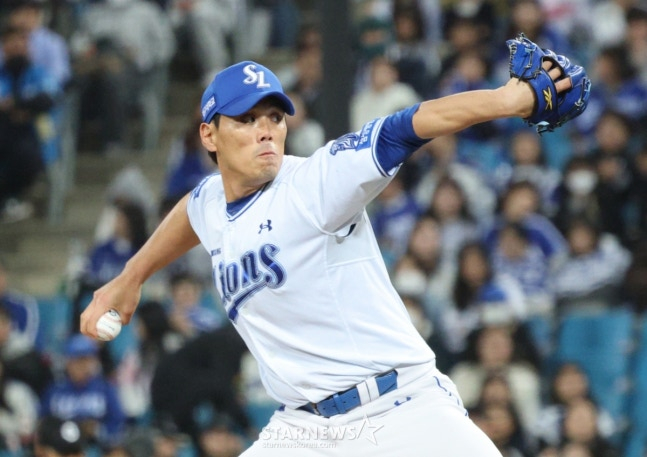 Kim Jae-yun pitching against SSG on the 22nd. /Photo=Kim Jin-kyung, Staff Reporter