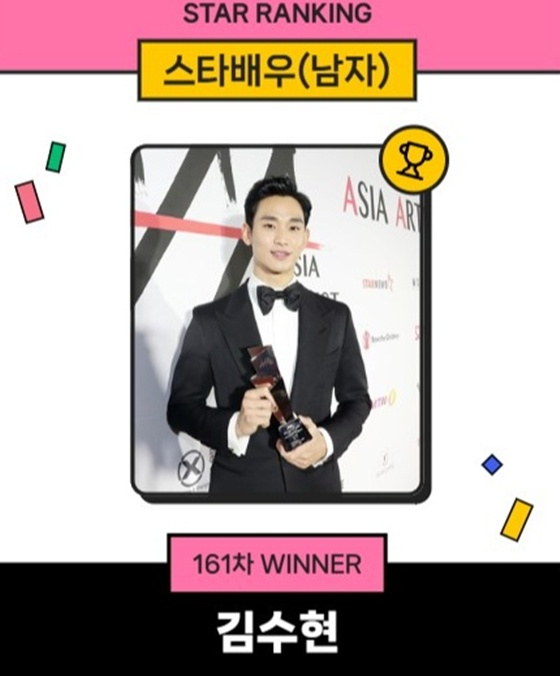 김수현, 50주 연속 정상..스타랭킹 男배우 '왕좌' 굳건