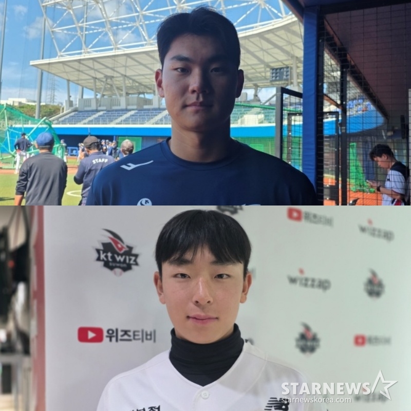 ユシン高校出身のNCのキム·ジュウォン（上）とKTのイ·ガンミン。 /写真=キム·ドンユン記者