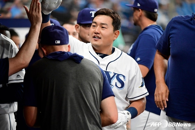Choo Ji-man during his time with the Tampa Bay Rays. /AFPBBNews=NEWS1