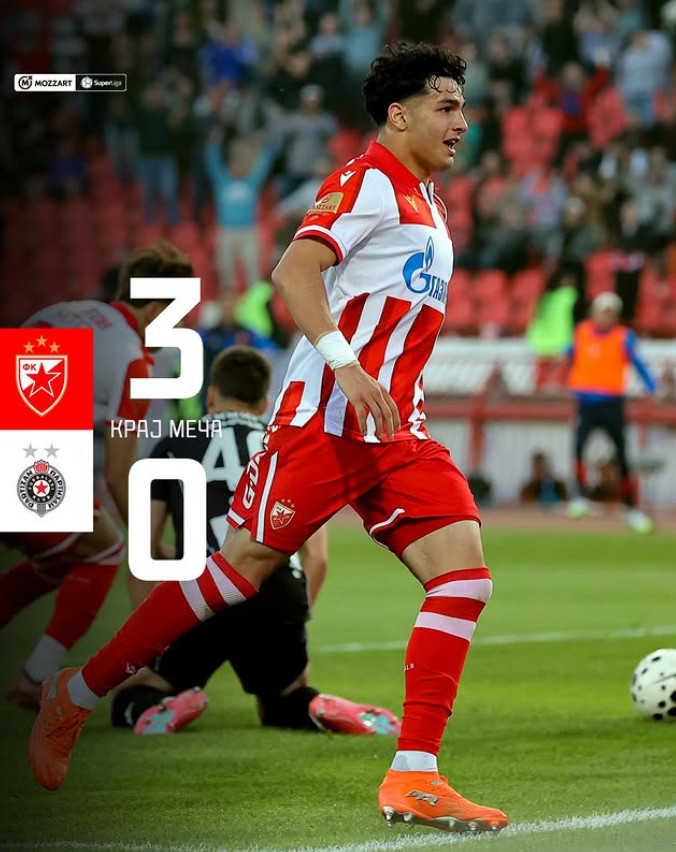 ズヴェズダは27日（韓国時間）、セルビア·ベオグラードのライコ·ミティッチで行われたパルティザンとの2025-2026セルビア·スーペルリーガ選手権第3ラウンドのホーム試合で、3-0の完勝を収めた。 /写真=ズヴェズダ公式SNS仕上げ