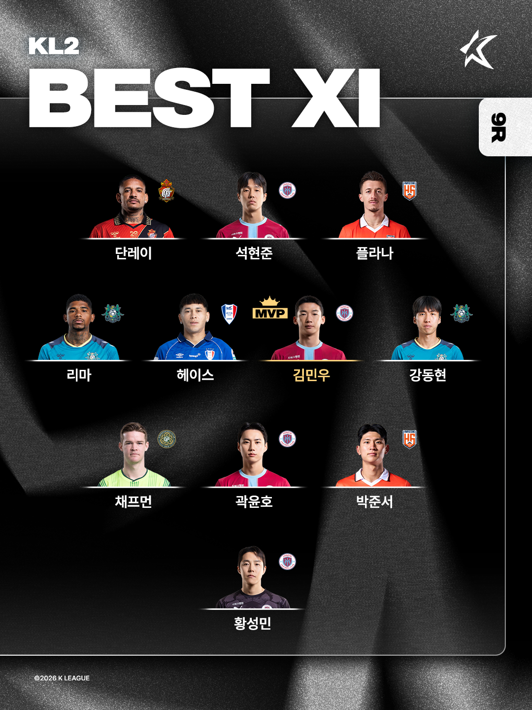 ハナ銀行Kリーグ2 2026 9ラウンドベスト11/写真=韓国プロサッカー連盟提供