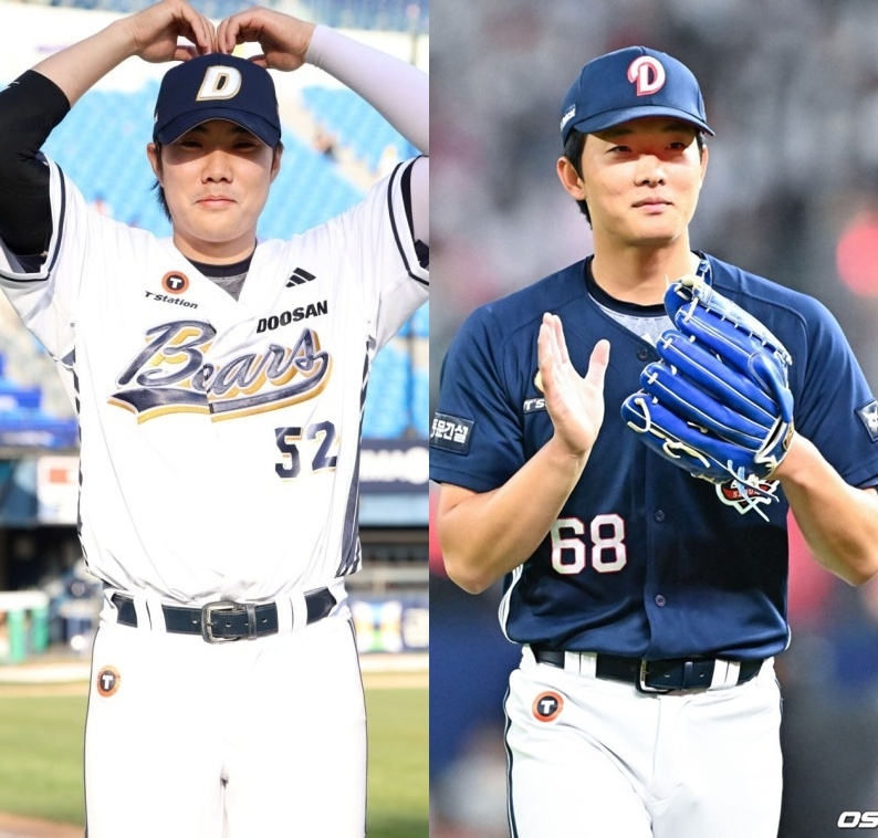 斗山（トゥサン）の朴ジュンスン（左）とチェ·ミンソク。 /写真=斗山ベアーズ、OSEN