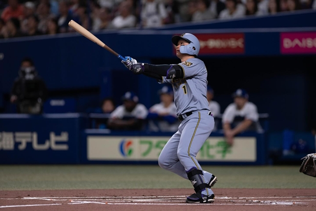 以7个本垒打位居中央联盟本垒打榜首的阪神虎队森下正太。 =照片=阪神虎队官方SNS