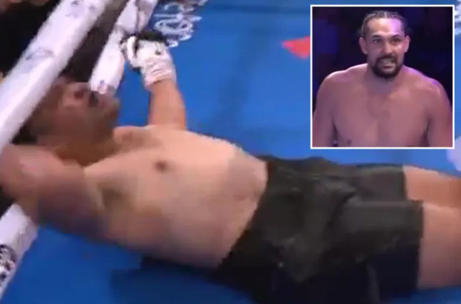 图为，摔倒的保卫者图普乌（左）。 =照片=《太阳报》结束。