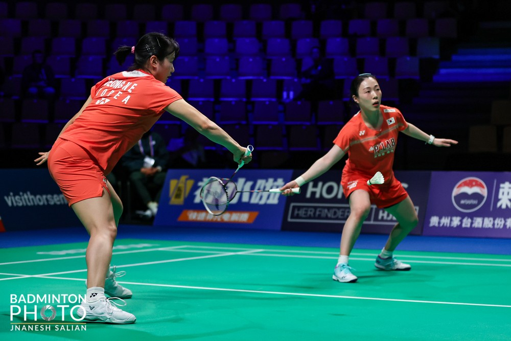 South Korean women's doubles pair Jung Na-eun (left) and Kim Hye-jeong. /Photo=Korea Badminton Association