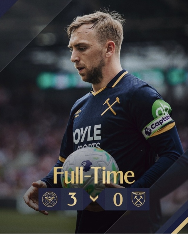 West Ham thua Brentford với tỷ số 0-3. West Ham Jared Bowen tập trung vào trận đấu. /Ảnh = SNS của West Ham