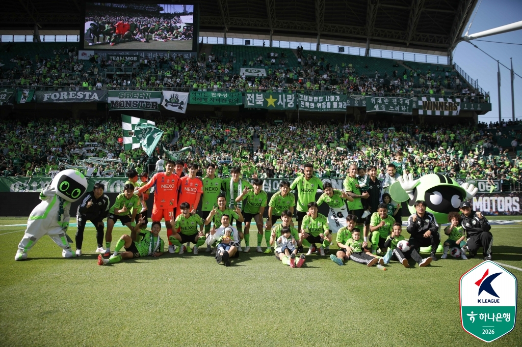 Các cầu thủ Jeonbuk Hyundai. /Ảnh = Liên đoàn bóng đá chuyên nghiệp Hàn Quốc cung cấp