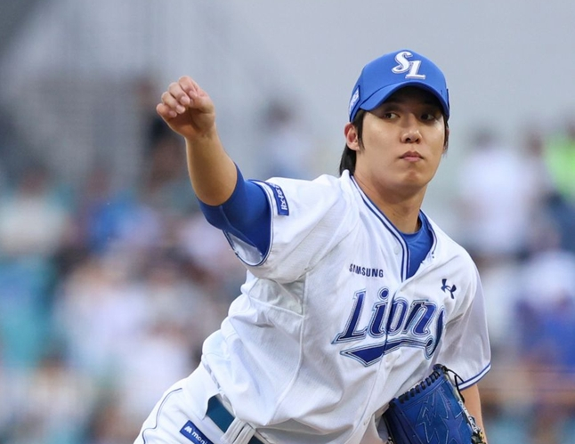 Won Tae-in đã chặn hoàn toàn 7 hiệp. /Ảnh = Samsung Lions