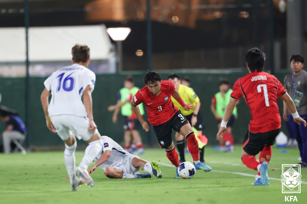 Match scene from the quarterfinal of the 2026 AFC U17 Asian Cup between South Korea and Uzbekistan. /Photo=Korea Football Association