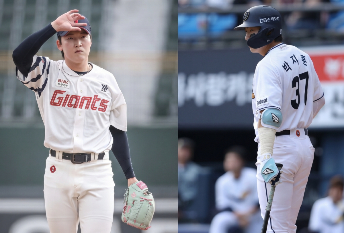 ロッテ·ジャイアンツの投手チェ·ジュンヨン(左)と斗山ベアーズの内野手パク·ジフン。 /写真=ロッテジャイアンツ、斗山ベアーズ提供(AI活用つなぎ)