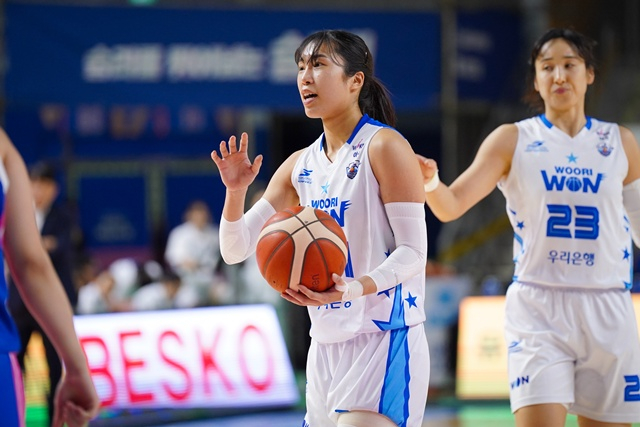 Lee Da-yeon (left) focused on the game. /Photo=WKBL