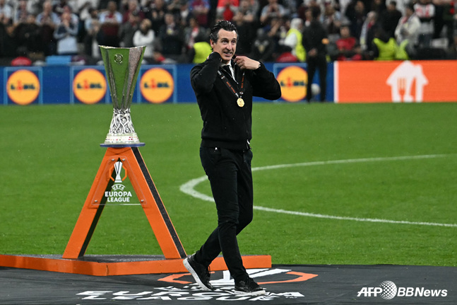 /Photo=Unai Emery, Aston Villa manager, celebrating. /AFPBBNews=NEWS1