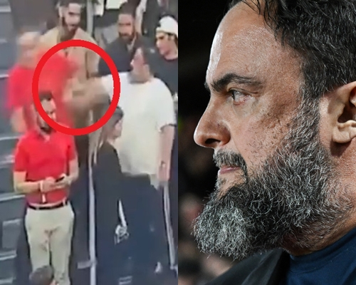 Evanghelos Marinakis golpeando al sobrino del primer ministro griego (izquierda). /AFPBBNews=NEWS1, The Sun