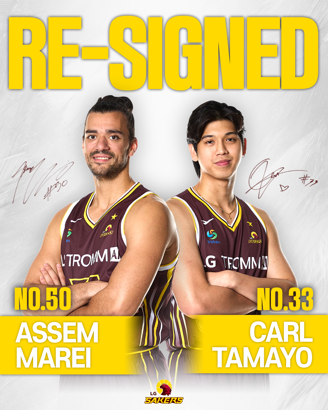 Re-signing of Asem Marey and Carl Tamayo. /Photo=ChangwonLG