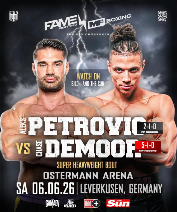 Póster del combate entre Alex Petrovich (izquierda) y Chase Dewmore. /Foto=The Sun (recorte)