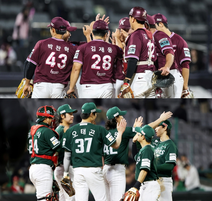 キウムヒーローズ(上)とSSGランダース選手団。 /写真=キウムヒーローズ、SSGランダース提供