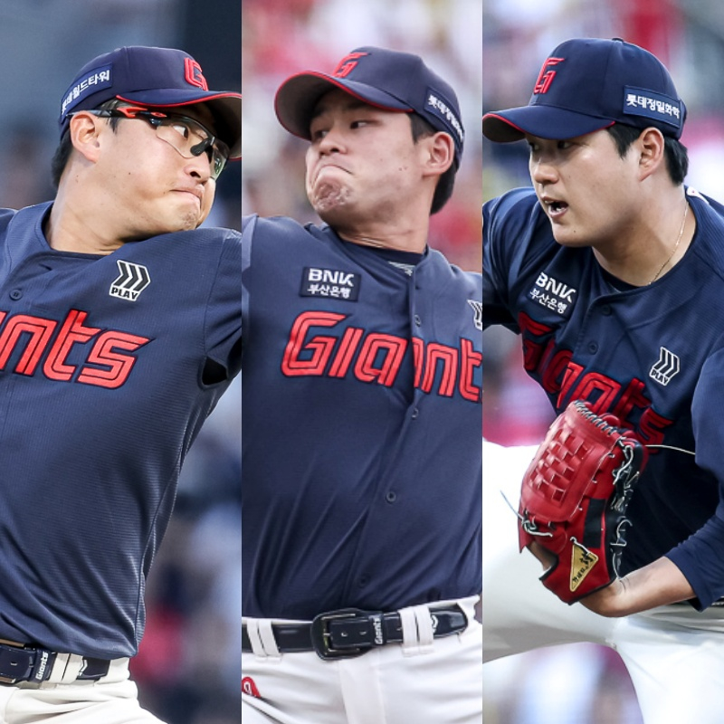 From left to right: Park Se-woong, Kim Jin-wook, Na Gyun-an. /Photo=Lotte Giants