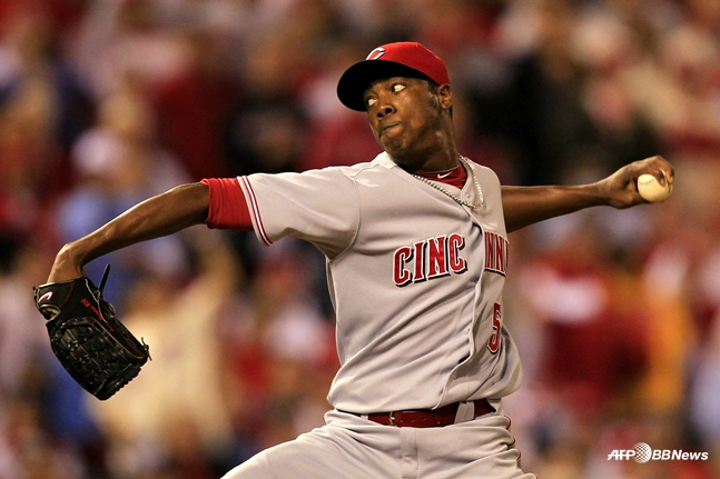 Aroldis Chapman of the Cincinnati Reds during the 2010 season. /AFPBBNews=NEWS1