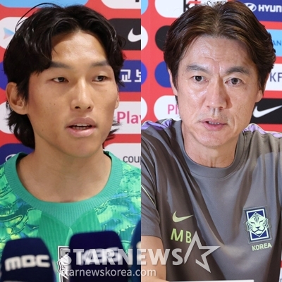 金昇圭(キム·スンギュ、左)と洪明甫(ホン·ミョンボ)大韓民国サッカー国家代表チーム監督。 /写真=キム·ジンギョン待機者
