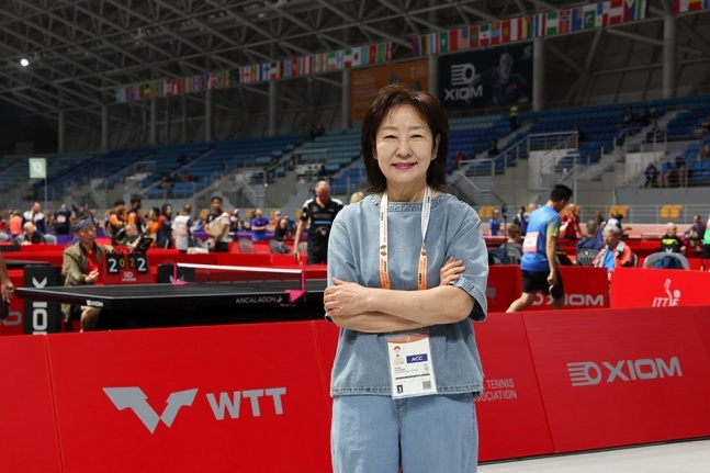 Chủ tịch Liên đoàn bóng bàn nữ Hàn Quốc Jung Hyun Sook. /Ảnh = XIOM 2026 Cung cấp ban tổ chức giải vô địch bóng bàn thế giới Masters ở Gangneung