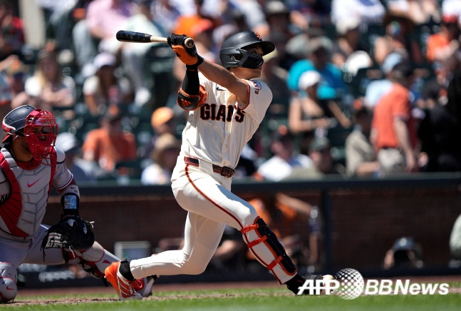 李ジョンフが11日（韓国時間）、米サンフランシスコのオラクルパークで行われた2026MLBレギュラーシーズンのワシントンとのホーム試合で安打を打っている。 /AFPBBNews=ニュース1