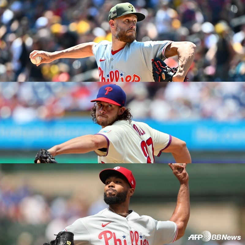From top to bottom: Jack Wheeler, Aaron Nola, Christopher Sanchez. /AFPBBNews=NEWS1