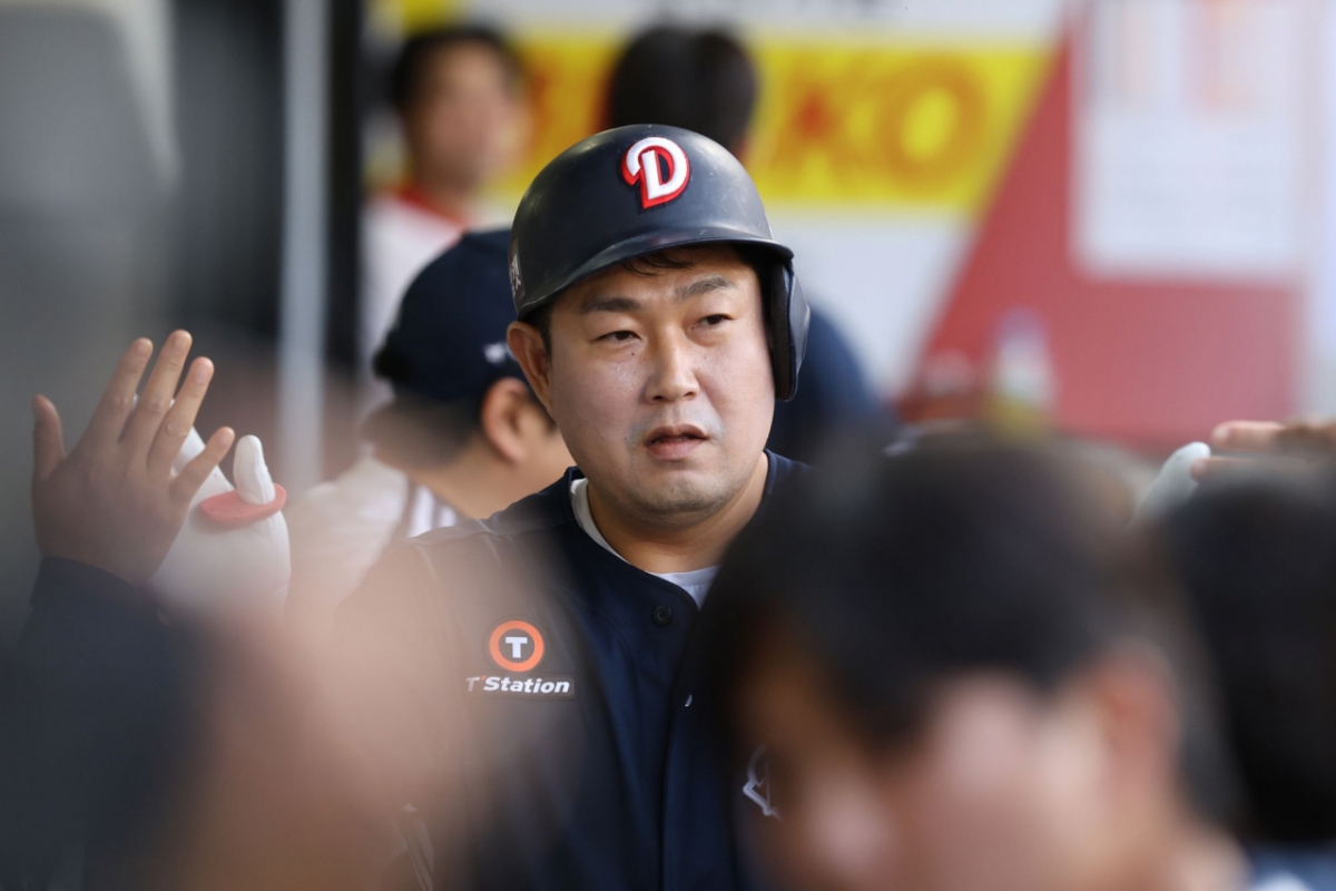 El 12, el momento de Yang Eui-ji en el partido entre KIA y Doosan en Gwangju. /Foto=Doosan Bears