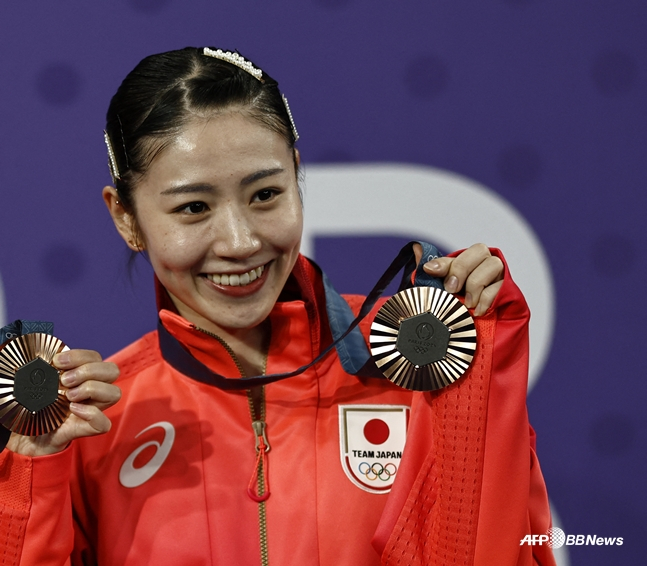 パリオリンピック銅メダル獲得直後の志田千春。 /AFPBBNews=ニュース1