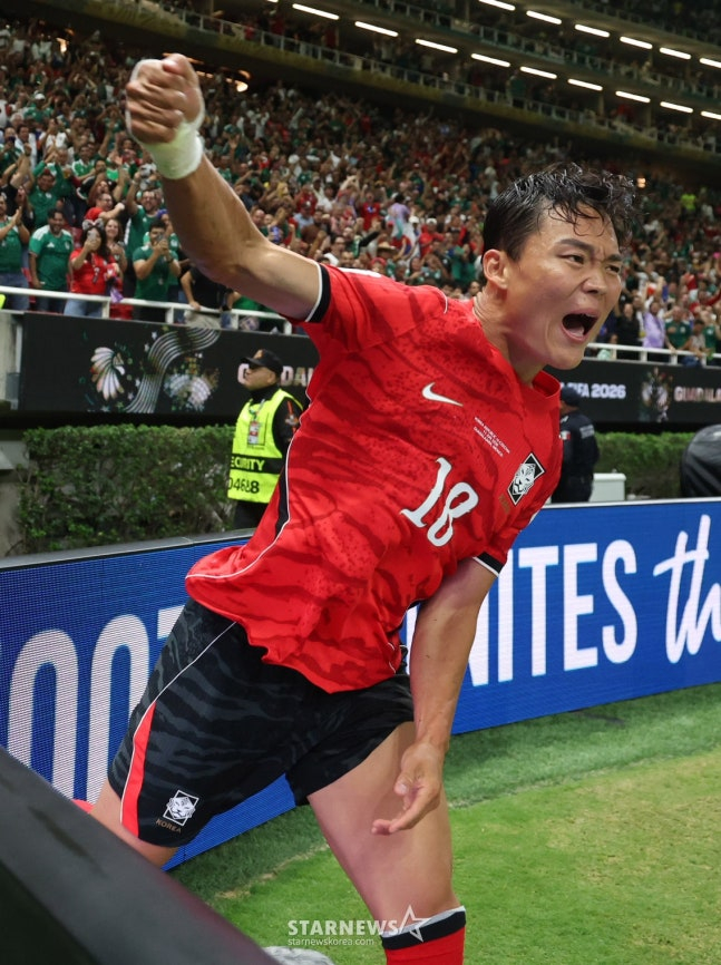 Oh Hyeon-gyu grita tras marcar un gol. /foto=corresponsal jefe Kim Jin-kyung