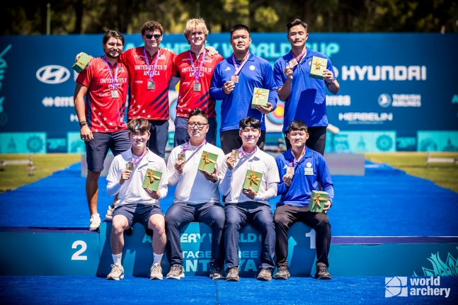 Korean men's recurve team medal ceremony. /Photo=World Archery Federation