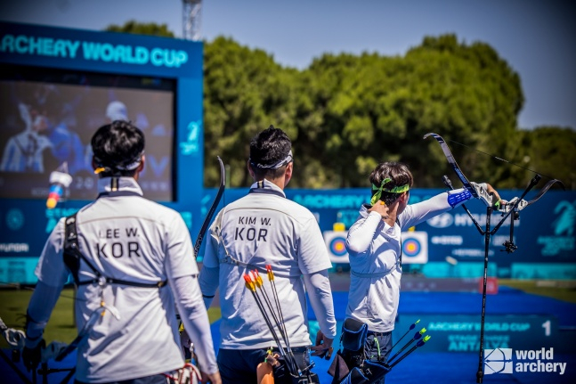Korean men's recurve team match. /Photo=World Archery Federation