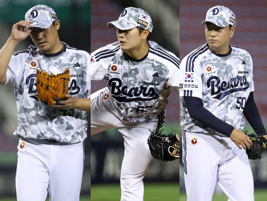 Doosan Lee Yong-chan (from left), Kim Taek-yeon, Lee Young-ha. /Photo=Doosan Bears