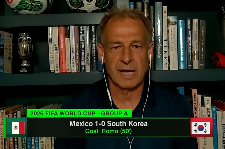 Jurgen Klinsmann appeared on ESPN to analyze the match between South Korea and Mexico. /Photo=ESPN YouTube screenshot