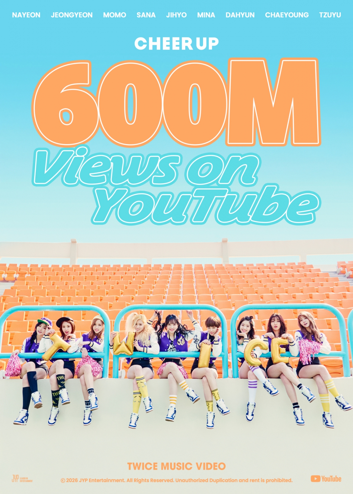 TWICE「CHEER UP」ミュージックビデオ、YouTube6億ビュー突破、祝電イメージ/写真提供=JYPエンターテインメント