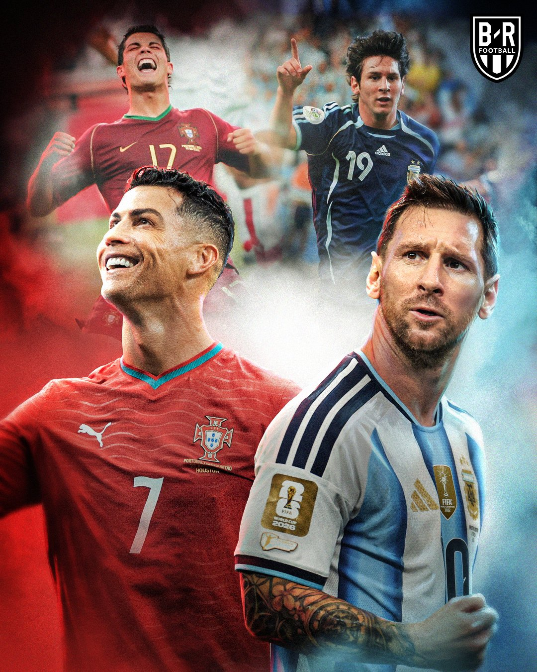 2026 FIFA北中米ワールドカップを通じて6回連続W杯本大会に出場したクリスティアーノ·ロナウド(左)とリオネル·メッシ。 /写真=BRフットボールSNSキャプチャー