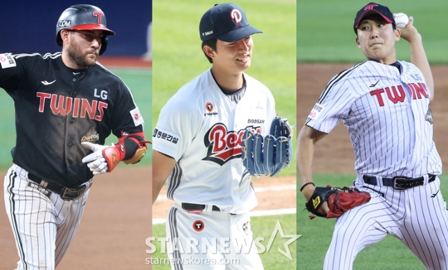 LG Twins Austin Dean (from left), Doosan Bears Min-seok Choi, and LG Ju-young Son have been named as candidates for the June KBO Monthly MVP. /Photo=StarNews