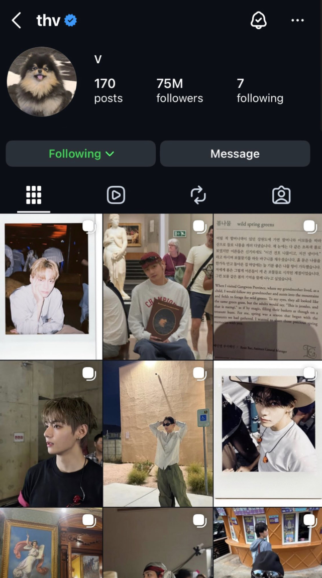 写真Vのインスタグラムアカウント7500万フォロワー