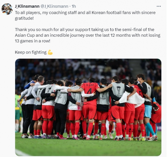 Jurgen Klinsmann leaves a farewell message. /Photo=Screenshot from Jurgen Klinsmann's personal social networking service (SNS)