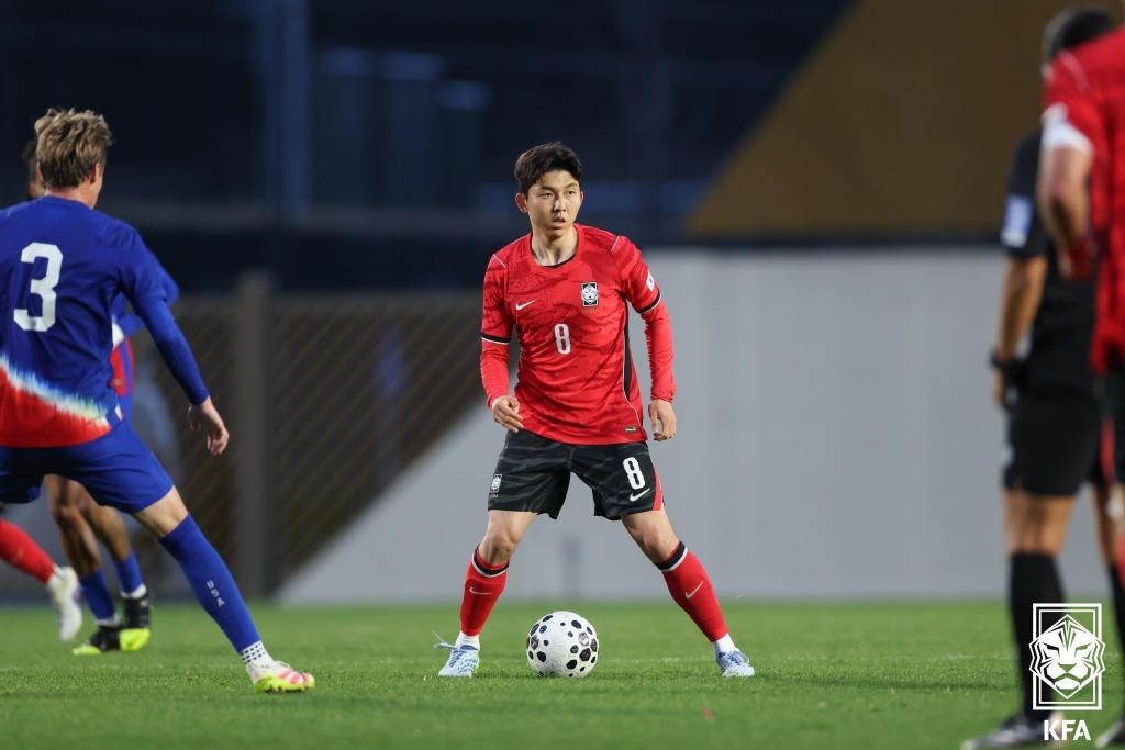 23歳以下(U23)サッカー代表チームの練習試合に出場したソ·ジェミン。 /写真=大韓サッカー協会提供