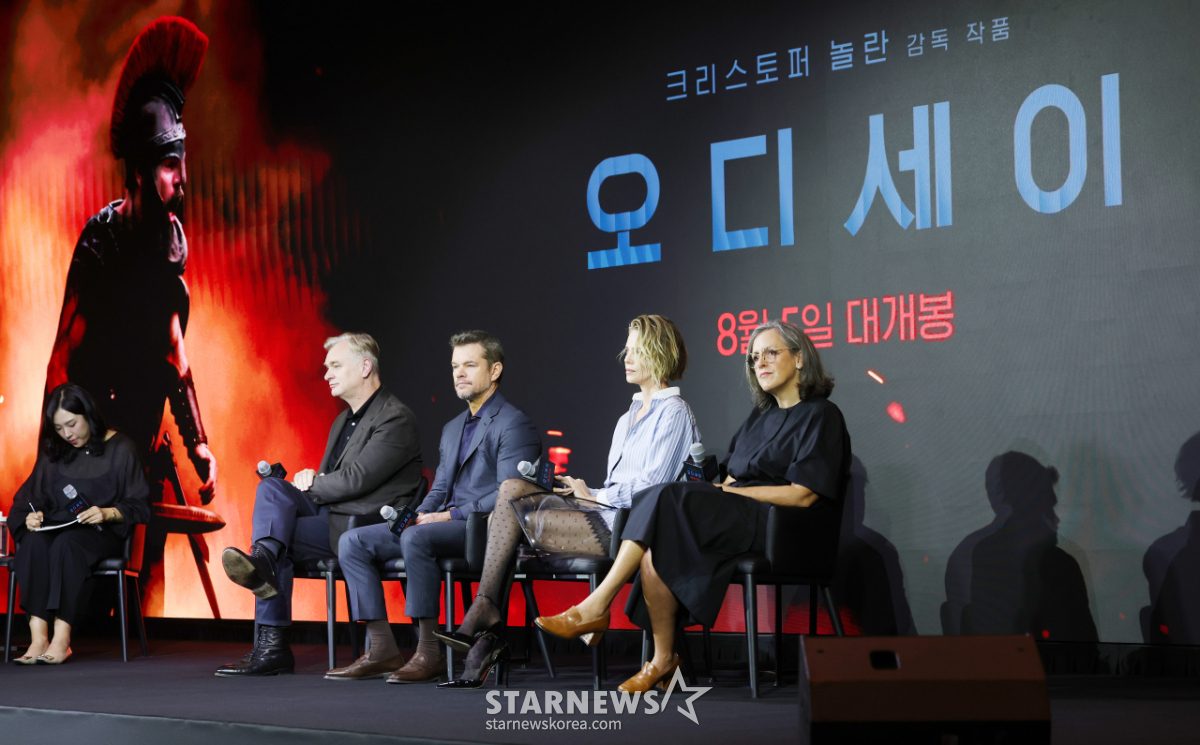 한국 내한한 영화 '오디세이' 팀[★포토]