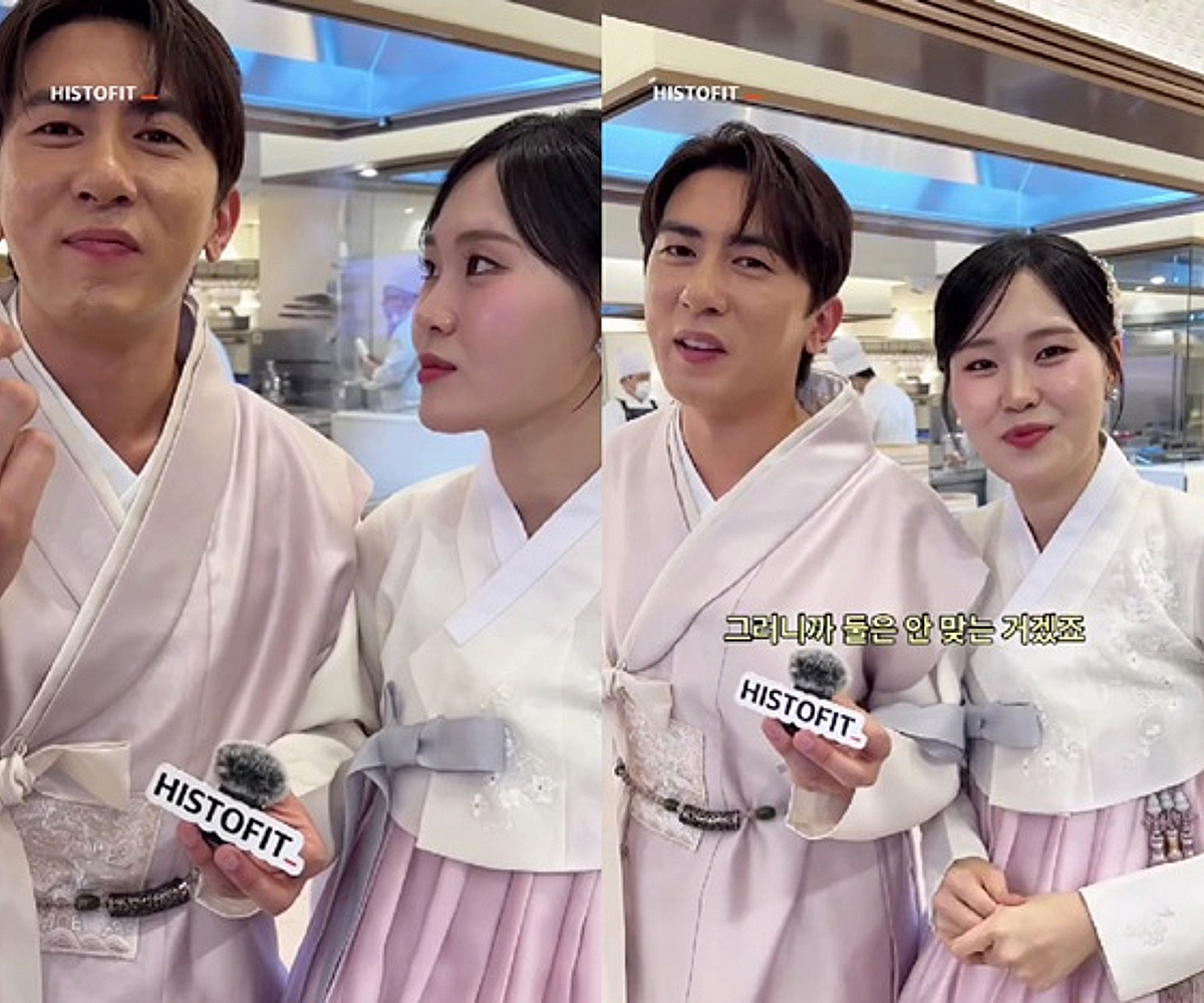 '장기연애 →결혼' 김원훈♥엄지윤, 피로연 현장 포착..한복 입고 티격태격 "둘은 안 맞아" [스타이슈]